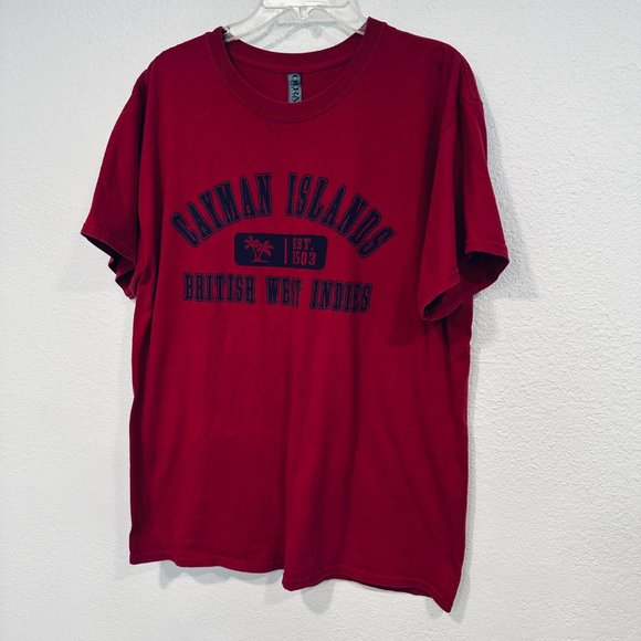 Mens Large Cotton Tee CAYMAN ISLANDS BRITISH WEST INDIES Dark Red Short Sleeves - Picture 5 of 6